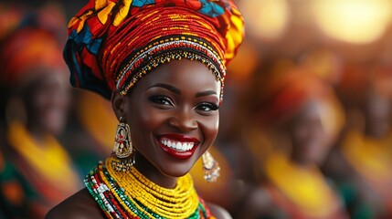 Fototapeta premium Black History Month African Woman in Traditional Dress Smiling