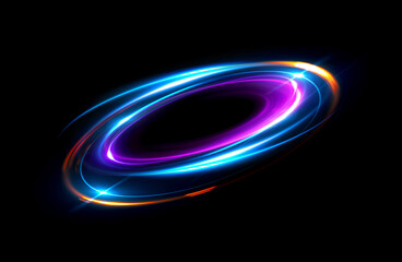 Glow swirl light effect. Circular lens flare. Abstract rotational lines. Power energy element. Luminous sci-fi. Shining neon lights. Magic arena. Swirl trail effect. Glint scene. Dynamic ellipse.