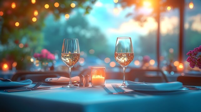 A clean fine dining table set with pristine linens artistic plating and sparkling glassware in a refined setting