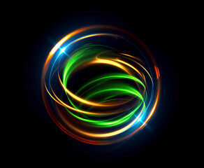 Glow swirl light effect. Circular lens flare. Abstract rotational lines. Power energy element. Luminous sci-fi. Shining neon lights. Magic arena. Swirl trail effect. Glint scene. Dynamic ellipse.