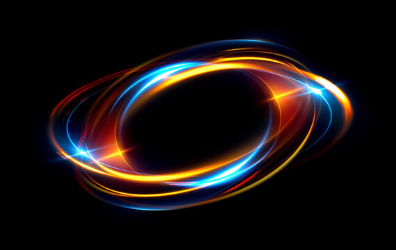 Glow swirl light effect. Circular lens flare. Abstract rotational lines. Power energy element. Luminous sci-fi. Shining neon lights. Magic arena. Swirl trail effect. Glint scene. Dynamic ellipse.