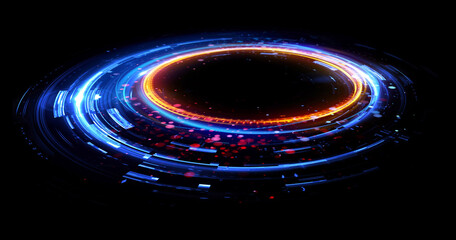 Glow swirl light effect. Circular lens flare. Abstract rotational lines. Power energy element. Luminous sci-fi. Shining neon lights. Magic arena. Swirl trail effect. Glint scene. Dynamic ellipse.