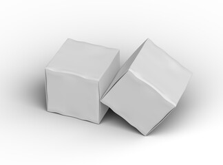 Rendered image of a small white cubic dented box on a light background