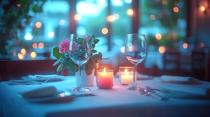 A luxurious dining table featuring neutral linens artistic plating and sparkling crystal glasses in an intimate fine-dining atmosphere