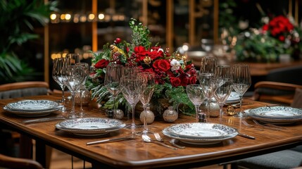 Beautifully set table ready for christmas party