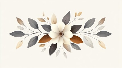 Elegant neutral floral arrangement with beige, gray, and brown leaves and flower.