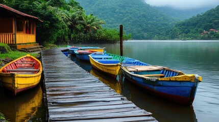 Obraz premium Vibrant Watercrafts at Dock: A Stunning Display of Colorful Fishing Boats in Brazil