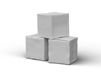 Rendered image of a small white cubic dented box on a transparent background