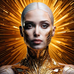 Portrait en studio d'une femme avec un maquillage de dorure