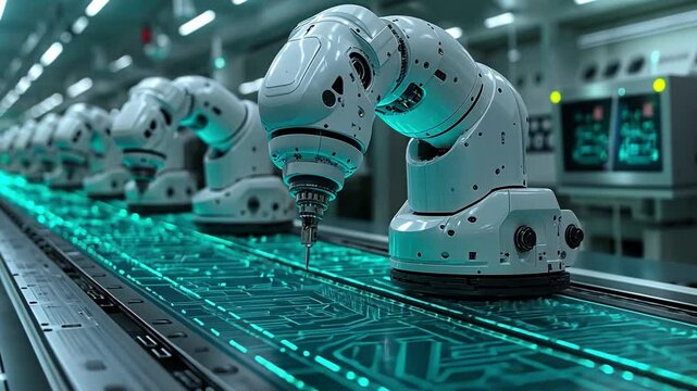 Innovative robotic arms assembling complex technology in a modern manufacturing facility