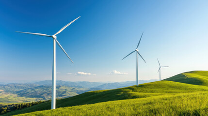 Wind turbines on the hill, Wind power generation electricity, clean energy concept, renewable energy
