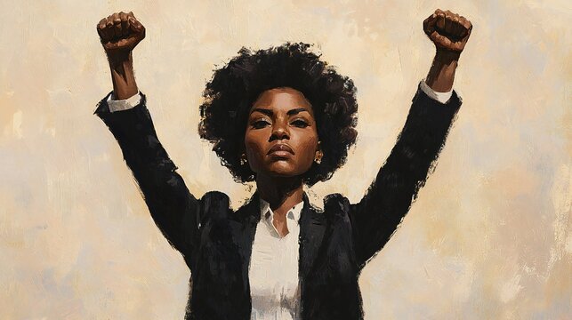 Black History Month Powerful Woman Raises Fists in Triumph