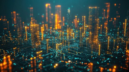 Digital Connectivity: Data Streams Flowing Through Futuristic Cityscape