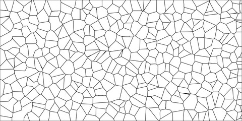 Obraz premium Abstract White Colored Broken Stained-Glass Geometric Retro Tiles Pattern w Black Lines & Quartz Crystal Voronoi Diagram Background for Website, Fabric Printing, Brochures, Luxury/Premium Packaging