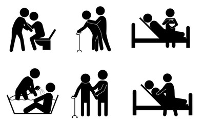 介護支援を描いたシルエットイラストセット