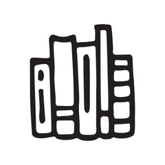 Doodle books shelf icon handdrawn with ink pen. Knowledge and education symbol painted in grunge freehand style. PNG isolated on transparent background and vector illustration