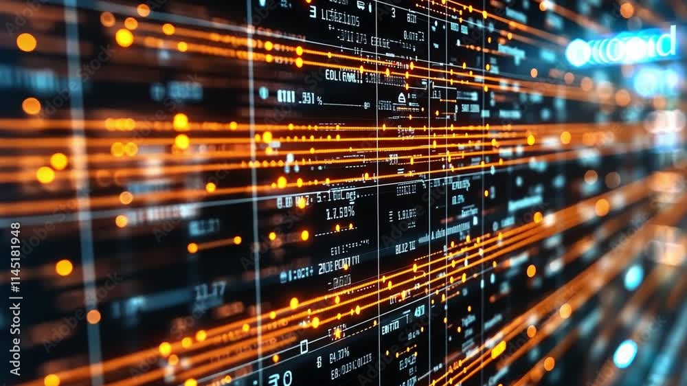Poster digital data visualization with glowing elements and intricate network structures in high definition