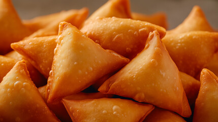Pile of Fried Triangular Samosas