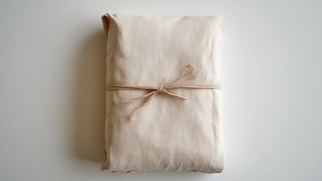 Wrapped parcel with string on a neutral background
