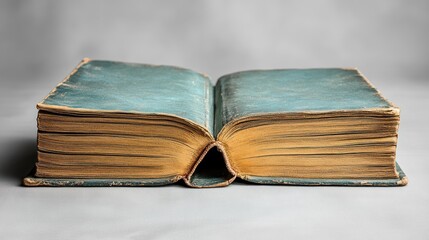 An open vintage book with a worn cover and yellowed pages, showcasing its age and history.