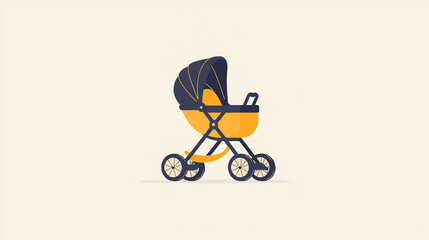 Modern baby stroller standing on white background