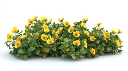 Vibrant Yellow Flowers with Green Leaves on a White Background