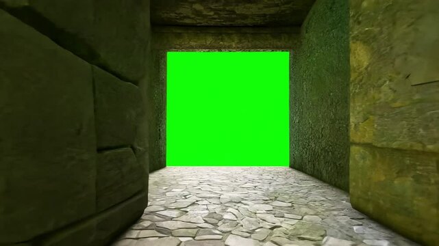 Green screen displaying weathered stone walls of ancient egyptian temple, revealing architectural intricacies within historical landmark setting