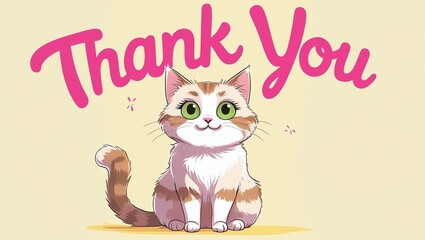 Thank You text and Cute cat. Cartoon character for Thank you day card.