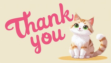 Thank You text and Cute cat. Cartoon character for Thank you day card.