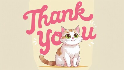 Thank You text and Cute cat. Cartoon character for Thank you day card.