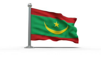 mini drapeau mauritanien sur pied, posé sur un fond transparent - rendu 3D	

