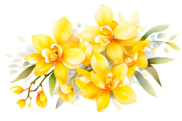 Obraz premium Yellow orchid design in watercolors with natural texture