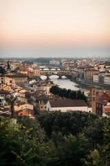 Fototapeta premium Panorama of Florence at sunrise from Michelangelo Square. The best view in the world.