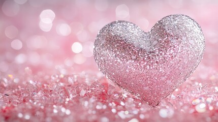 Obraz premium Sparkling Pink Heart Shape on Glittery Background for Romantic Themes