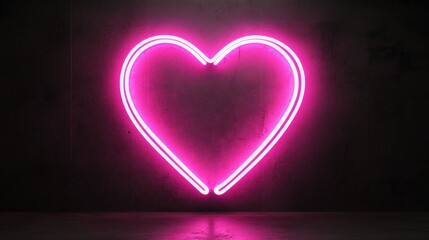 Neon Heart Sign on Dark Wall for Romantic or Love Theme