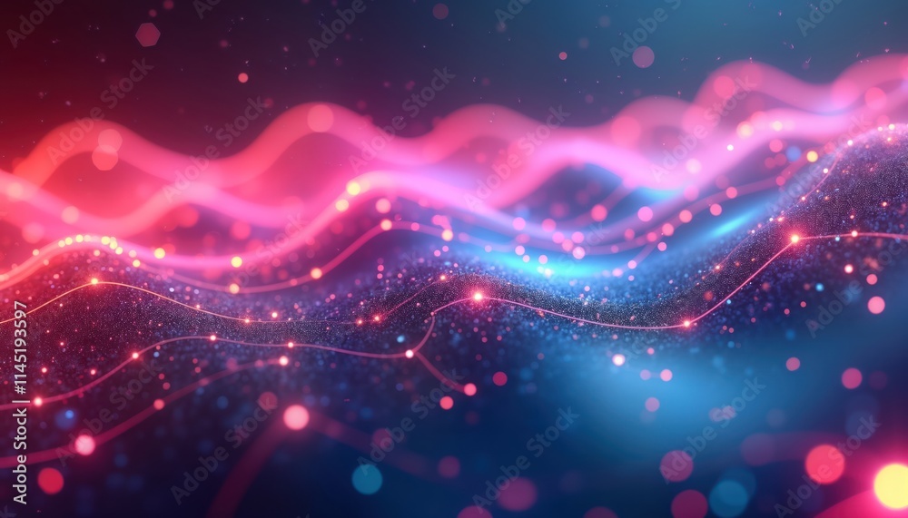 Aufkleber Abstract digital design with glowing lines, particles. Modern tech concept. Futuristic background. Dynamic movement. Network connection. Intricate pattern. Information flow. High tech look.