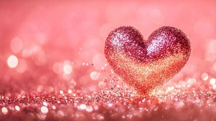 Obraz premium Shimmering Glitter Heart on Soft Pink Background for Romantic Themes