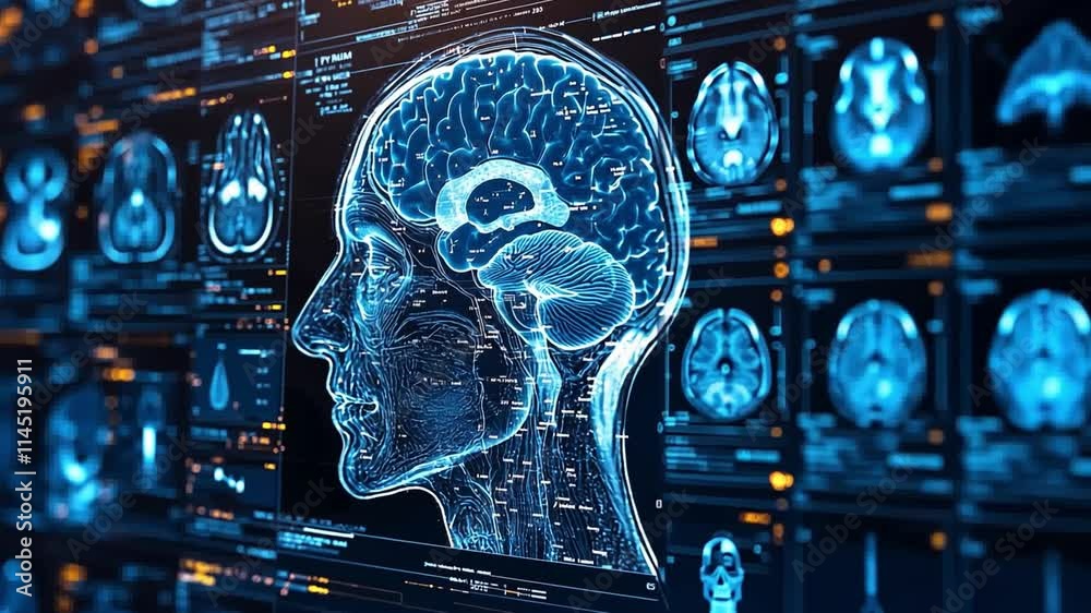 Poster advanced ai technology visualizes human brain structure and function in detailed 4k display