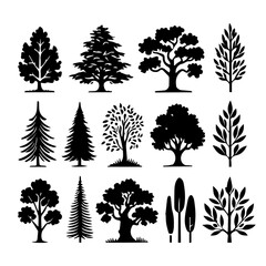 Trees Icons silhouette tree graphics trees elements symbol Vector 