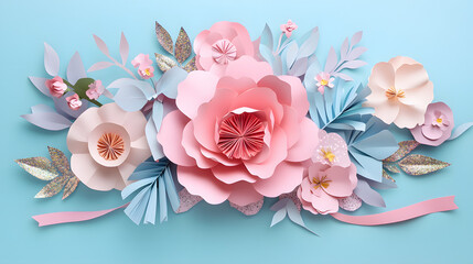 A whimsical paper flower bouquet with oversized blooms in pink orange and yellow with dramatic curling petals.