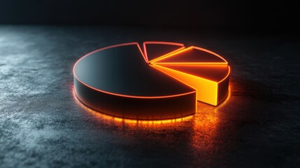 A glowing pie chart on a dark surface, representing data visualization.