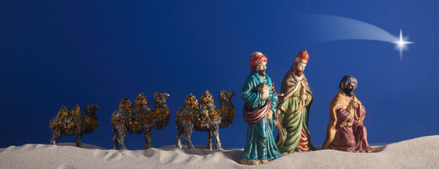 Epiphany. Three Wise Men and decorated camels