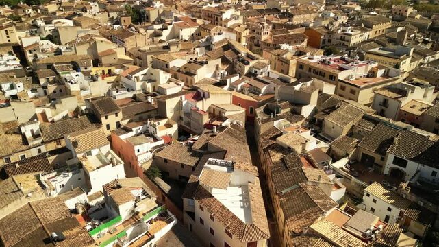 The houses of the city of Alcudia, Majorca, Spain. Aerial video.