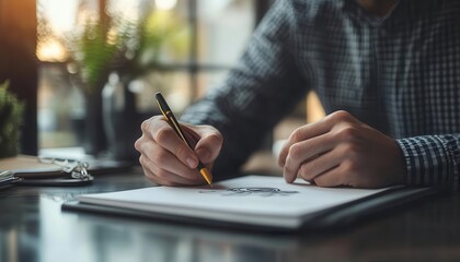 A designer sketching a logo by a window, natural light illuminating their tools and notebook
