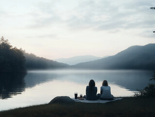 Gemütlicher Moment mit Kaffee und Gebäck am See
