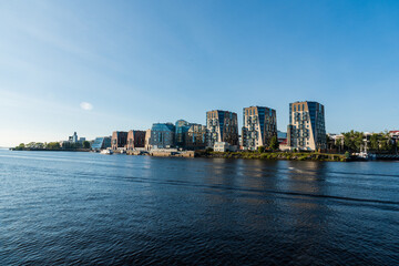 Fototapeta premium View from the Northern Dvina River on the city of Arkhangelsk. Natural lighting.