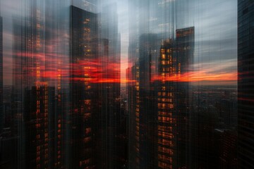 Fototapeta premium Future urban and corporate architecture background with bokeh, motion blur, and reflections in a glass panel of a skyscraper facade. Stock photo.