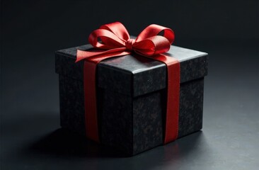 Obraz premium Dark gift box, no inscription on minimalist background, unusual light. Valentine's Day Gift