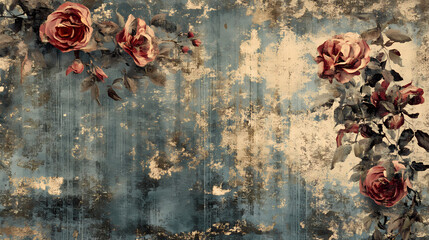 Vintage distressed textures grungy worn look faded florals retro style nostalgic atmosphere sentimental feeling worn fabric texture. Lichenous. Illustration