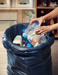 poubelle en remplissage de déchets recyclable en ia